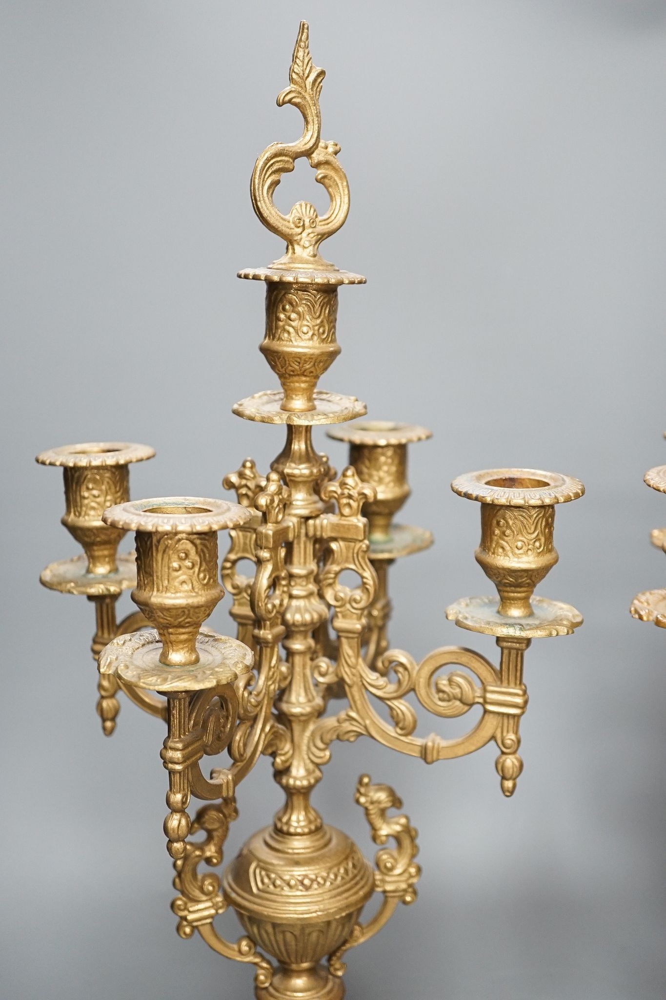 A large pair of ornate baroque style gilt-brass candelabra, 51cm